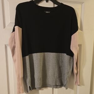 DKNY Colorblock Sweater in Black, Gray, and Pink